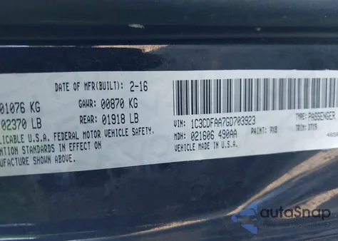 2016 Dodge Dart Se from USA, damaged, VIN 1C3CDFAA7GD703923